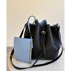 Henri Bendel Black Saffiano Leather Drawstring Bucket Bag